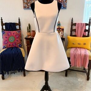 White & Black Fit and Flare Scuba Dress | Minimalist Chic